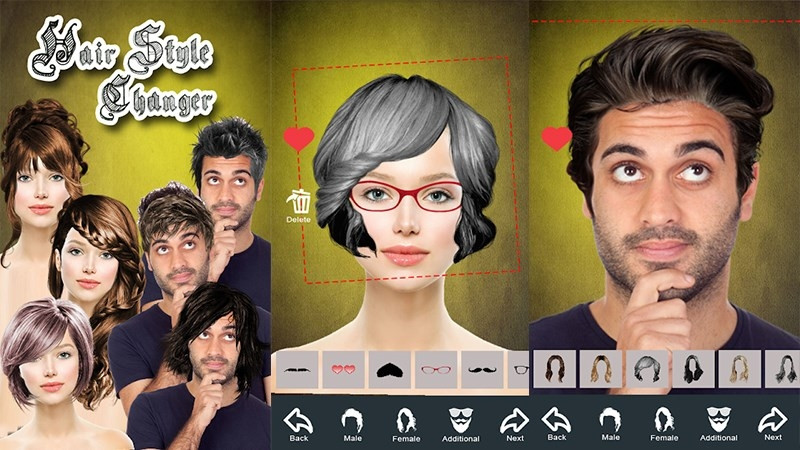 App Hairstyle Changer cung cấp nhiều kiểu tóc nam nữ để ghép vào mặt