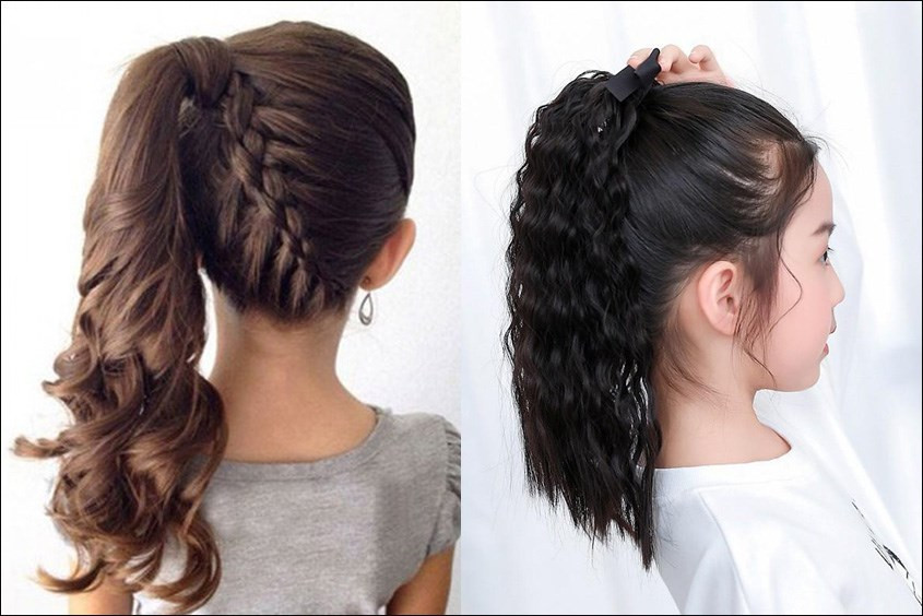 Bé gái với kiểu tóc đuôi ngựa uốn xoăn năng động, một kiểu tóc em bé dễ thương cá tính.