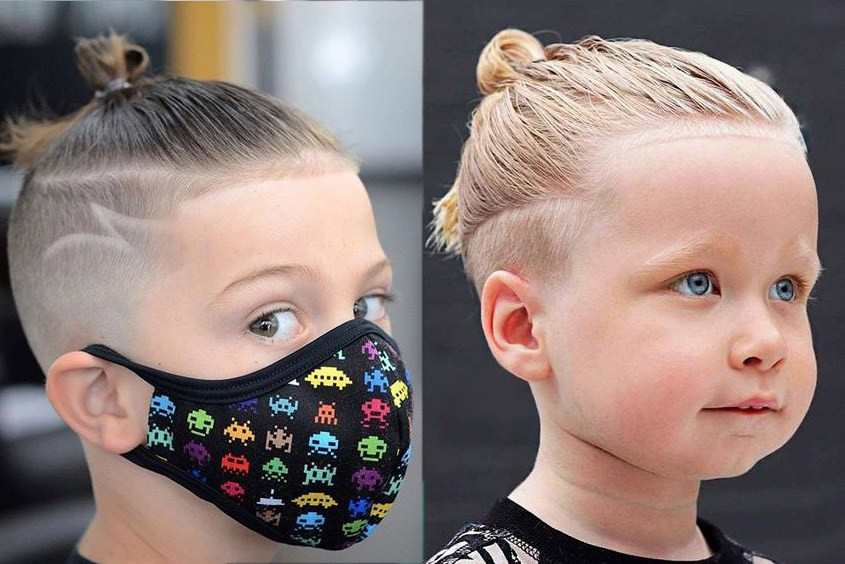 Bé trai 1 tuổi với tóc Man Bun cá tính