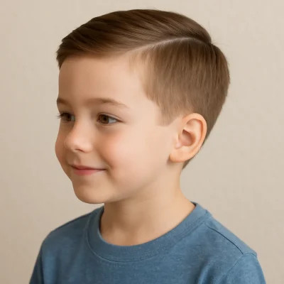 Bé trai 7 tuổi lịch sự với kiểu tóc Comb Over, chải ngôi gọn gàng