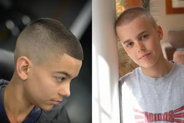 Bé trai vui vẻ với mái tóc Buzz Cut gọn gàng