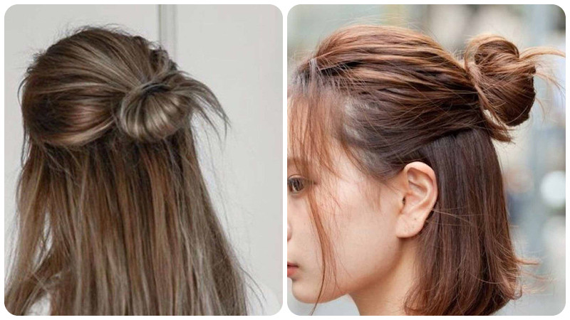 Buộc tóc nửa đầu duyên dáng, tinh tế, phù hợp đi học.