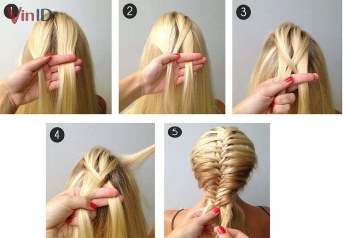 Các bước tết tóc xương cá một bên cho tóc ngắn, tạo vẻ đẹp dịu dàng.