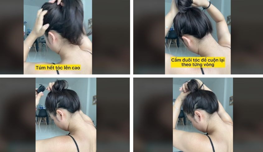 Cách kẹp tóc càng cua 3 răng kiểu búi tối giản cho tóc ngắn