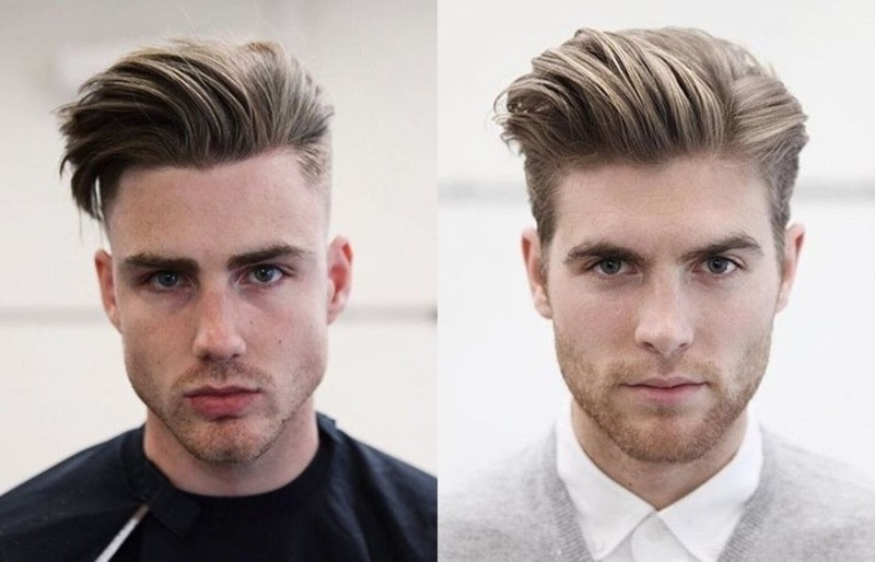 Chàng trai với kiểu tóc nam thể thao pompadour vuốt phồng cổ điển
