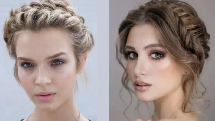Cô dâu lộng lẫy với tóc tết vương miện và phụ kiện tóc tinh xảo