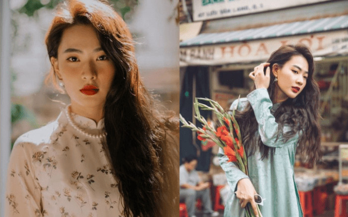 Cô gái diện áo dài với kiểu tóc xoăn hippie cá tính