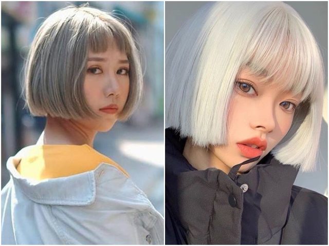 Cô gái tóc bob ngắn nhuộm bạch kim sang trọng và cuốn hút