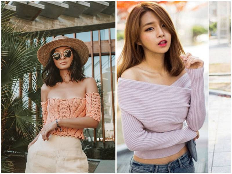 Cô gái tóc ngắn phối áo len trễ vai