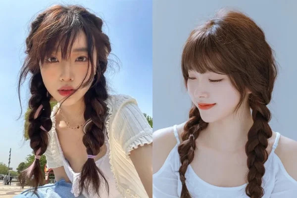 Cô gái trẻ trung với kiểu tóc tết hai bên đáng yêu