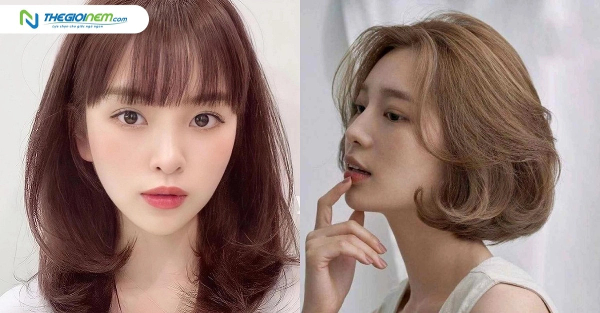 Cô gái với kiểu tóc bob uốn phồng và mái thưa, khuôn mặt kim cương với gò má rộng và cằm nhọn, lựa chọn kiểu tóc phù hợp