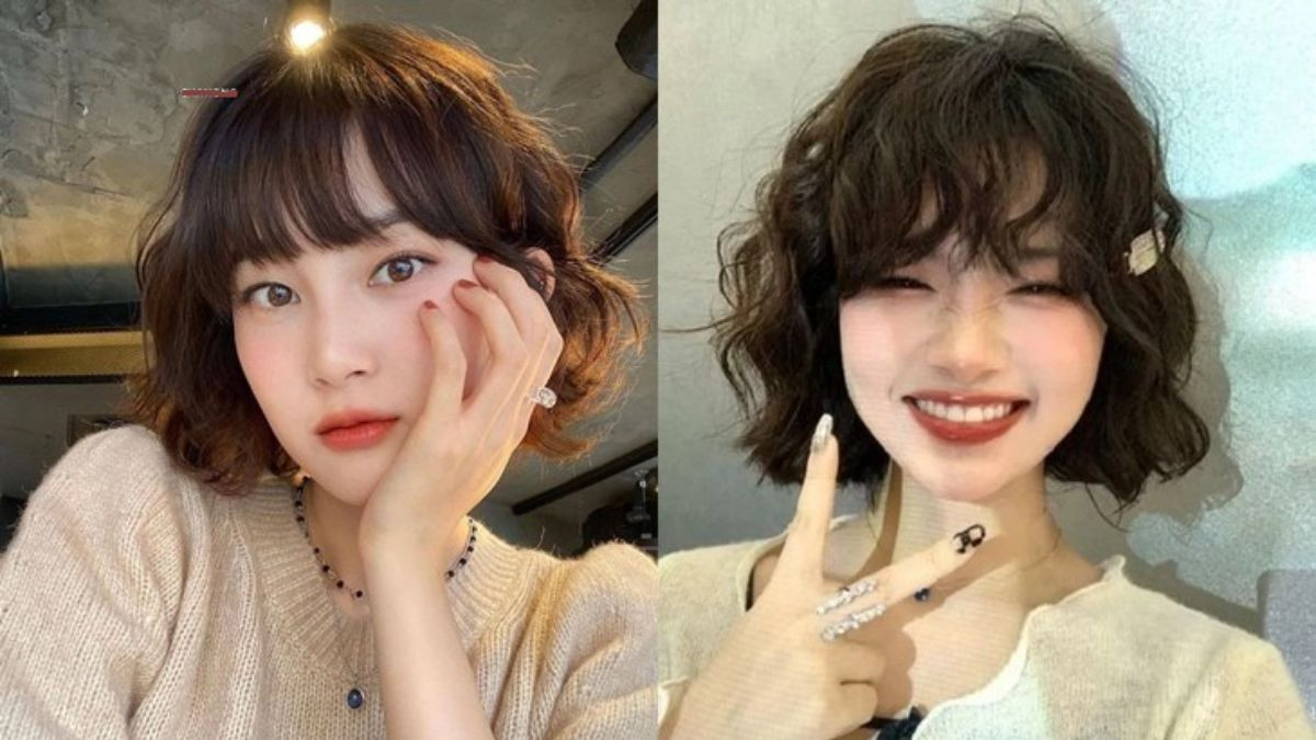 Cô gái với kiểu tóc ngắn xoăn Hippie Hàn Quốc cho mặt tròn