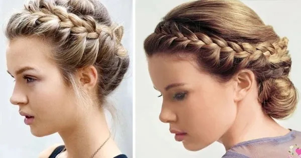 Cô gái với kiểu tóc tết vương miện sang trọng đi dự tiệc
