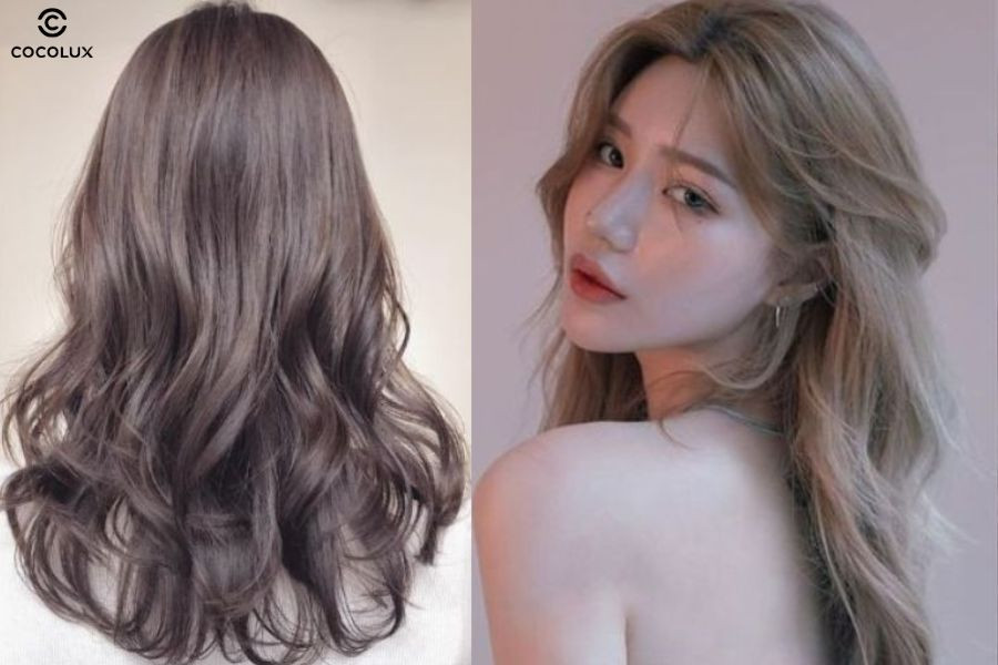 Cô gái với mái tóc dập phồng chân tóc và uốn đuôi, hoàn hảo cho tóc mỏng