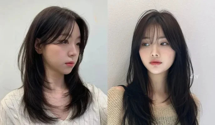 Gợi ý phối đồ cho kiểu tóc layer dài không mái để nàng mặt tròn nổi bật