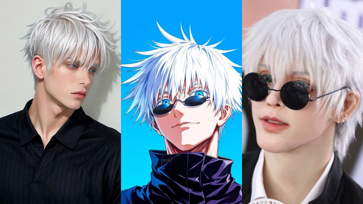 Gojo Satoru với kiểu tóc anime đẹp layer bạch kim hiện đại