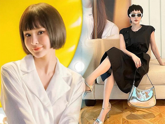 Hiền Hồ với kiểu tóc bob ngang cằm và mái ngố