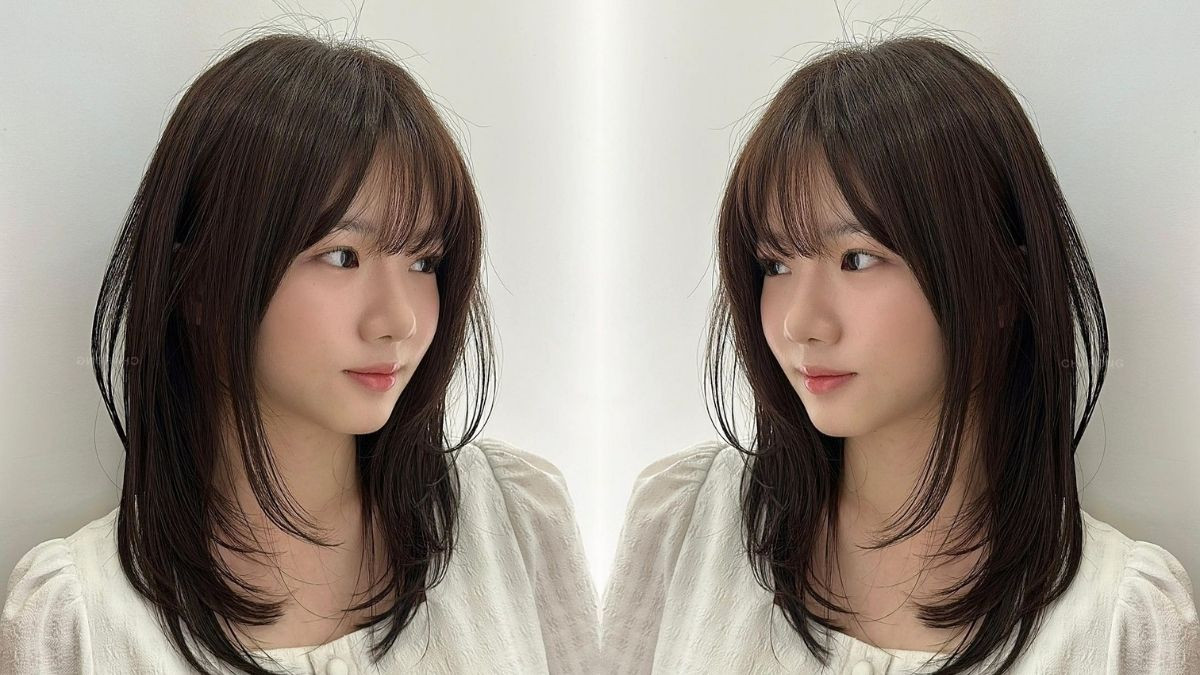 Kiểu mái thưa uốn chữ C phối tóc dài ngang vai