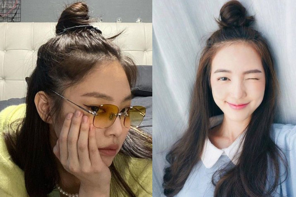 Kiểu tóc búi củ hành nửa đầu kết hợp thả tóc nhẹ nhàng
