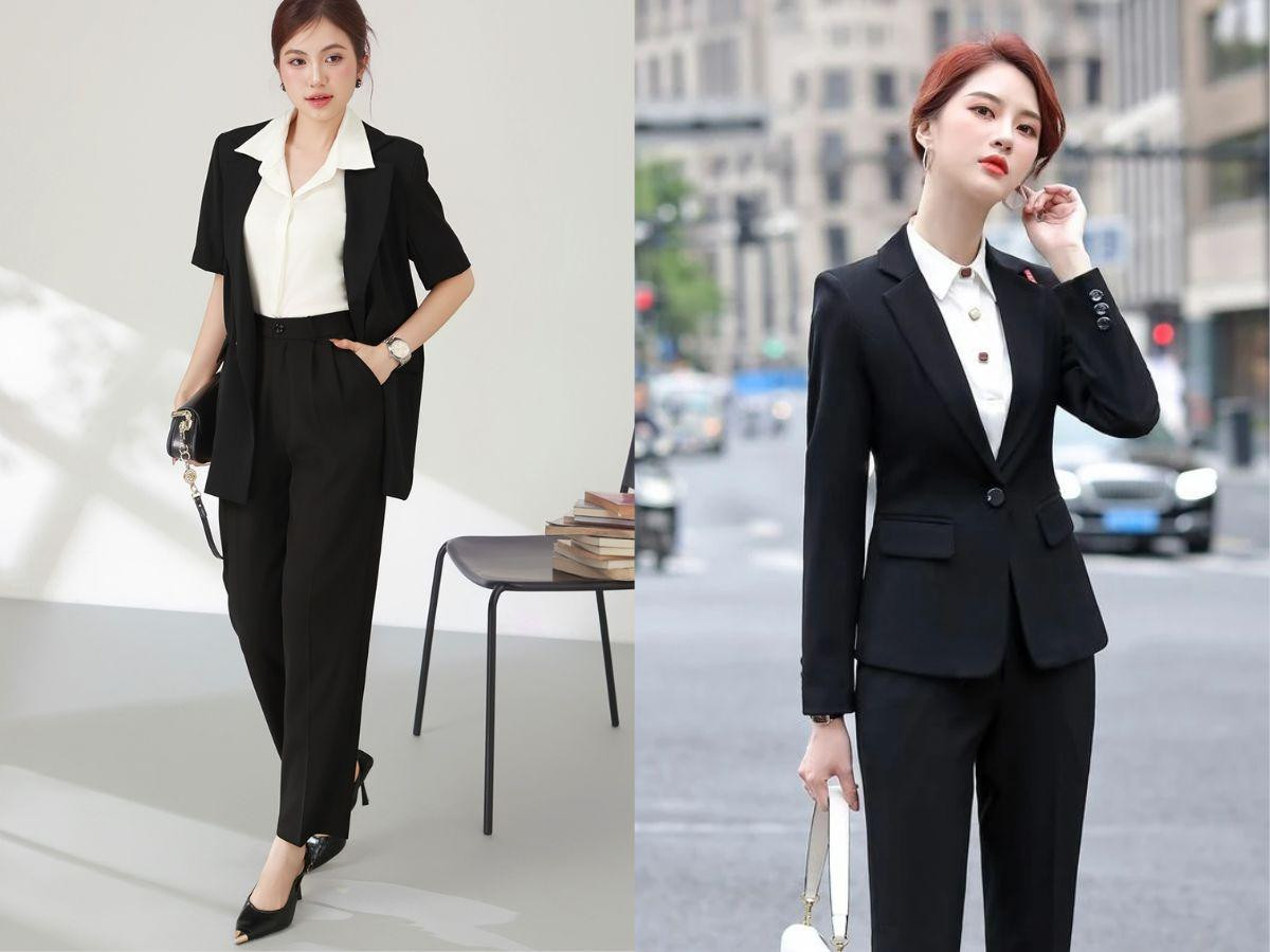 Kiểu tóc búi thấp sleek với suit