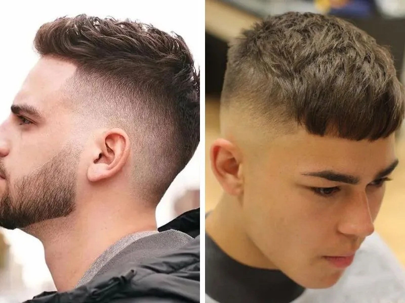 Kiểu tóc Caesar cổ điển, với phần mái ngang trán, tạo vẻ gọn gàng.