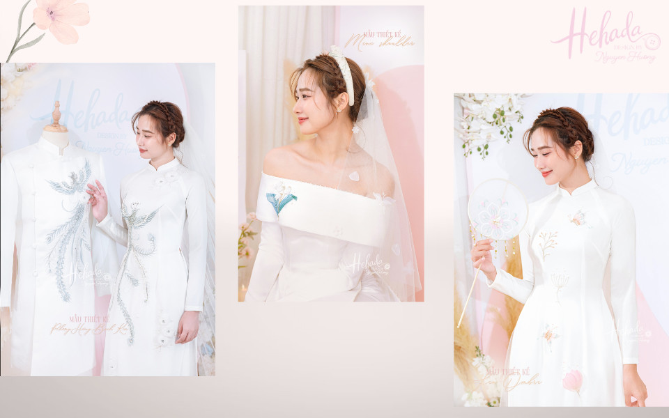 Kiểu tóc cô dâu tóc ngắn mặt tròn búi thấp dịu dàng