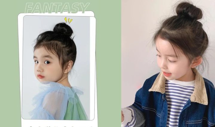 Kiểu tóc cột củ tỏi đáng yêu cho bé gái mặt bầu bĩnh, phù hợp đi học