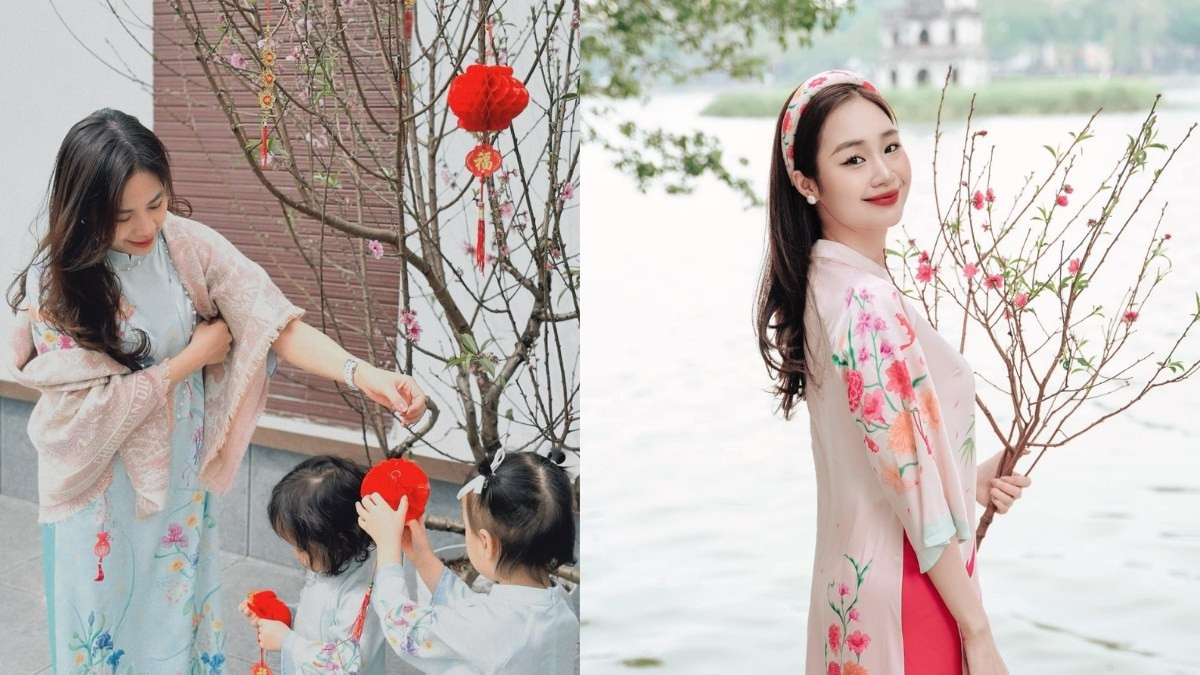 Kiểu tóc dài uốn đuôi tự nhiên mặc áo dài cách tân