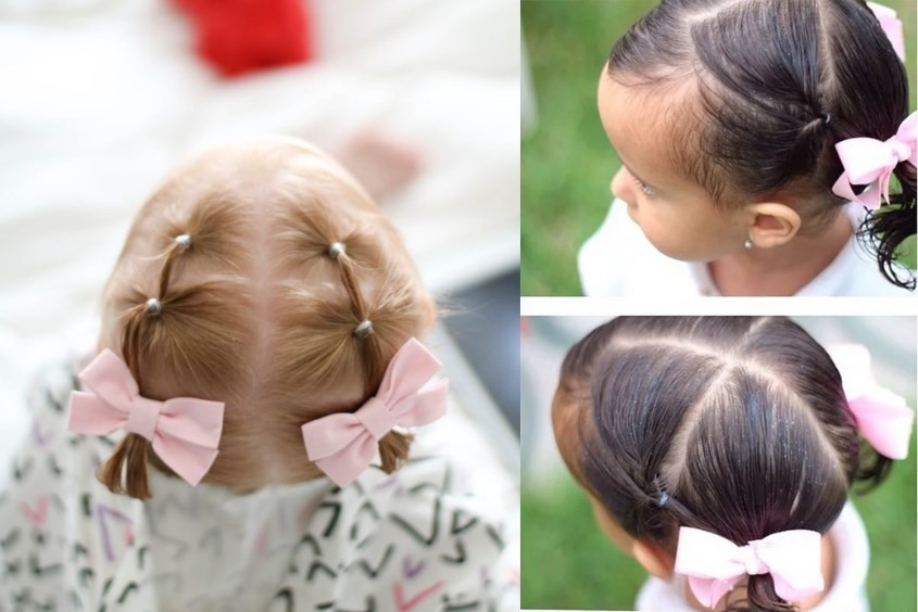 Kiểu tóc đuôi ngựa đôi dễ thương cho bé gái 1 tuổi với tóc ngắn