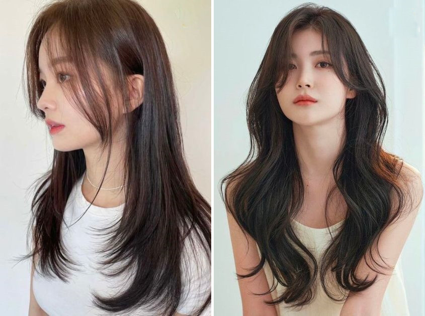 Kiểu tóc layer nhiều lớp ôm sát gương mặt, tạo hiệu ứng thon gọn và kéo dài khuôn mặt tròn