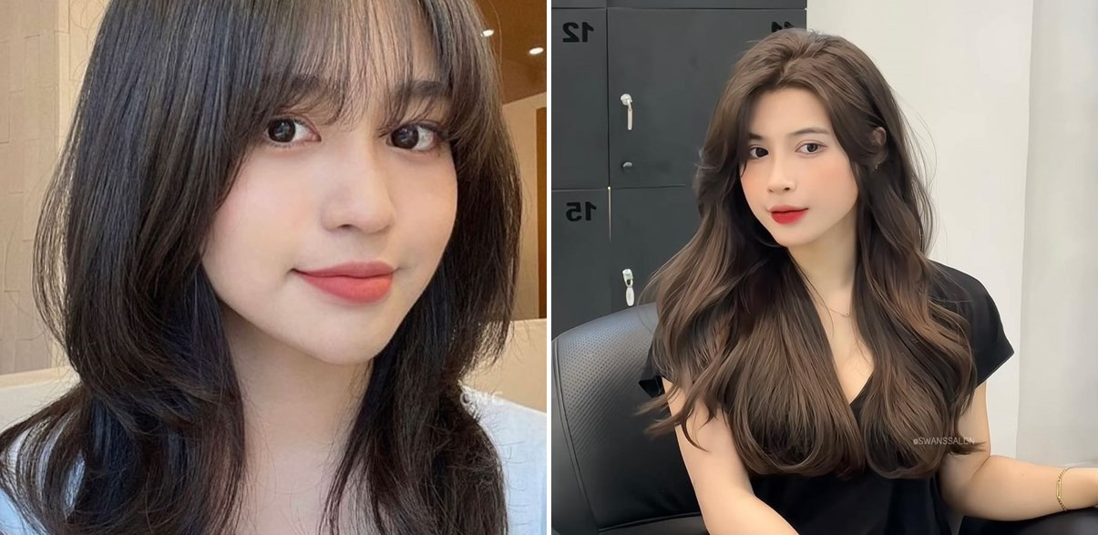 Kiểu tóc layer nữ tự nhiên với mái thưa, che trán rộng