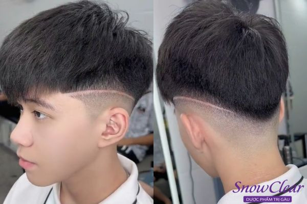 Kiểu tóc nam với phần gáy được cắt tỉa gọn gàng theo đường cong