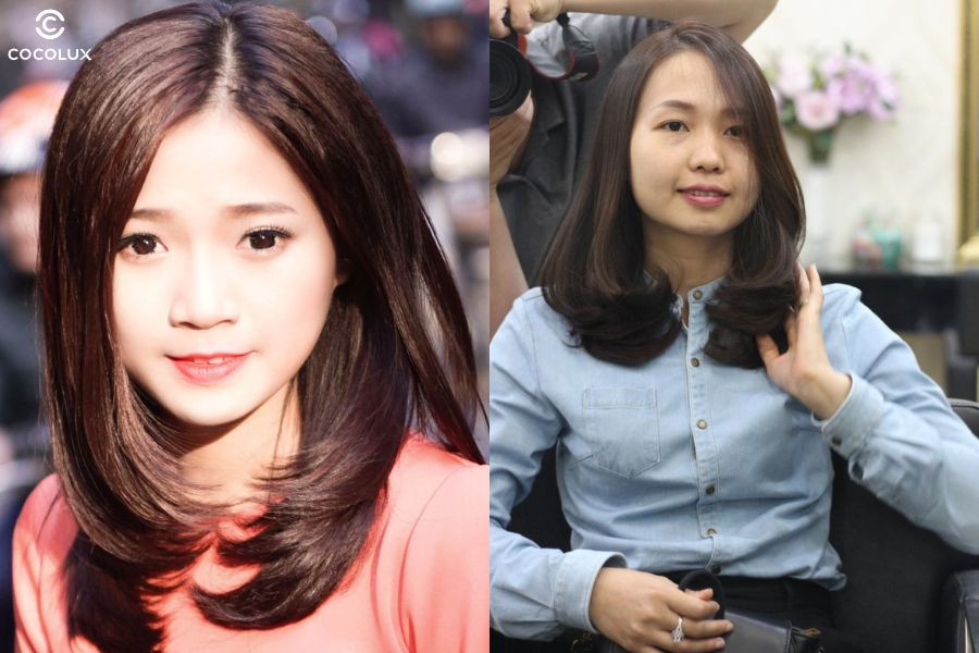 Kiểu tóc nữ cho mặt vuông cụp chữ C kết hợp mái dài