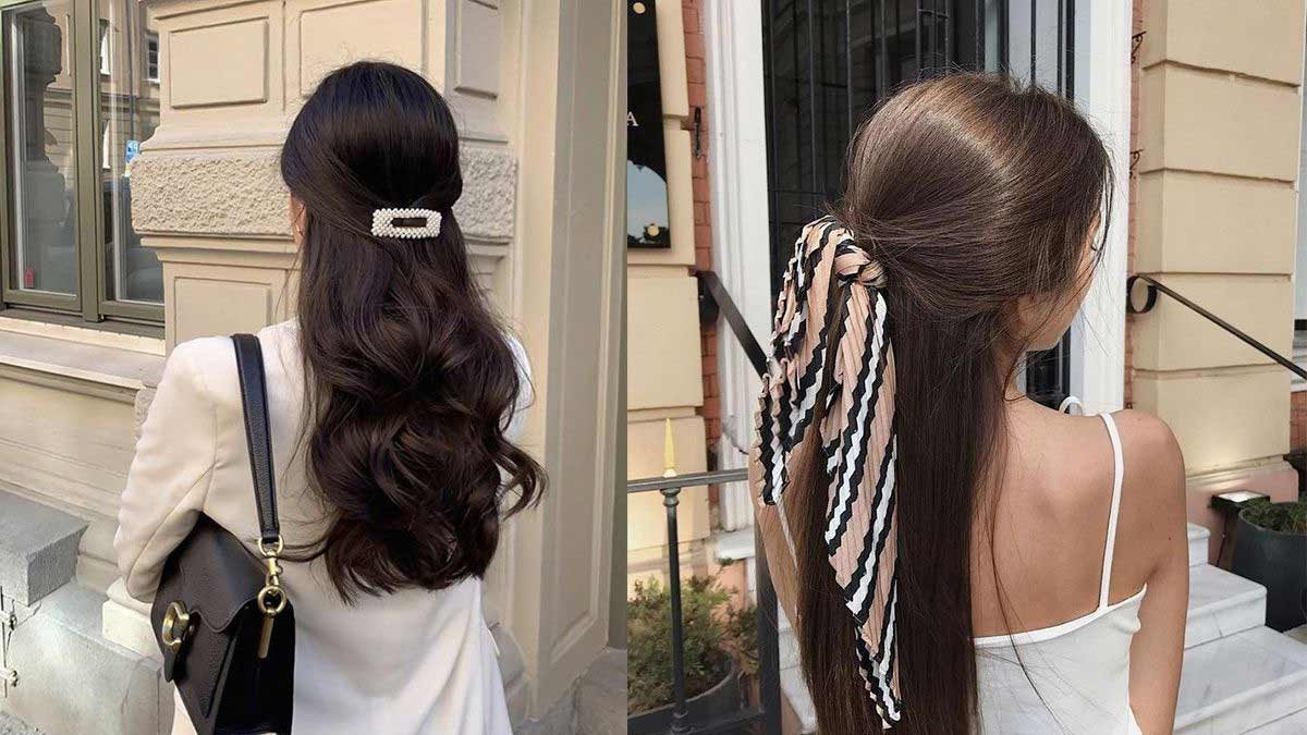 kiểu tóc nữ xinh buộc nửa đầu duyên dáng