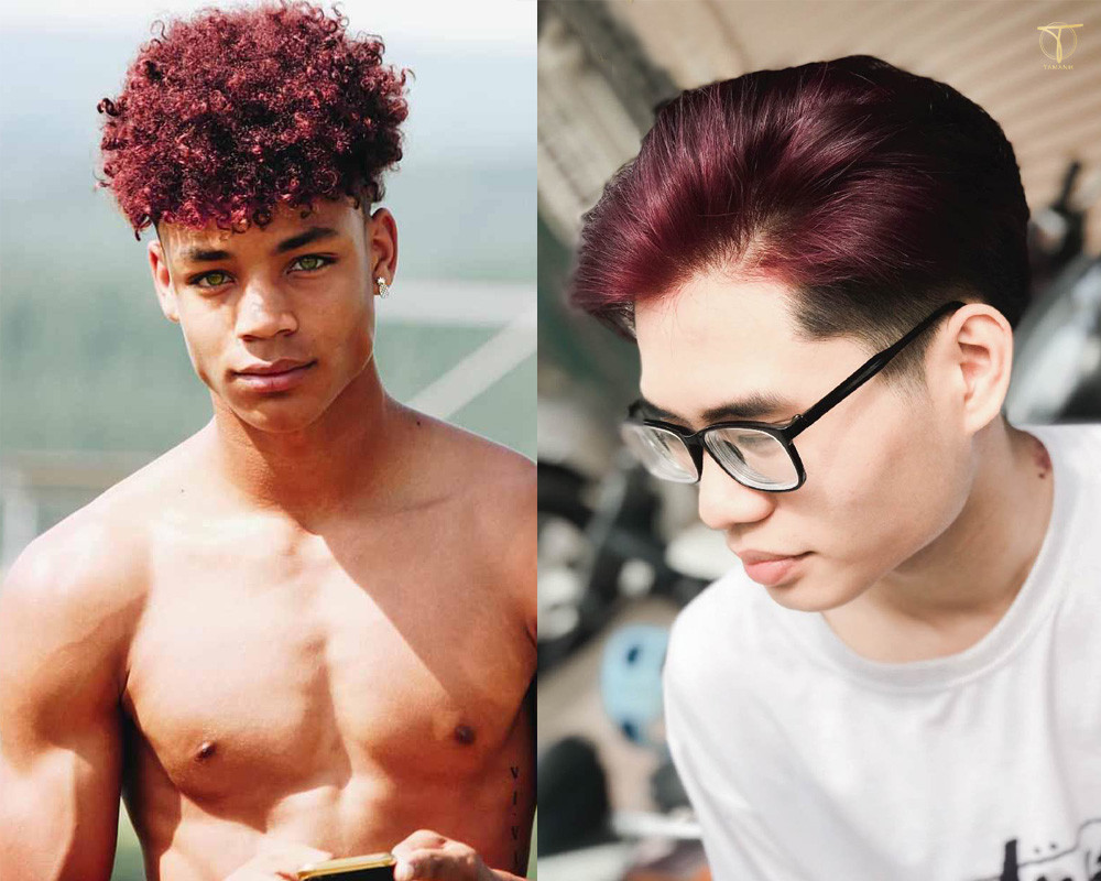 Kiểu tóc Quiff nhuộm tím đỏ cho nam da ngăm đen