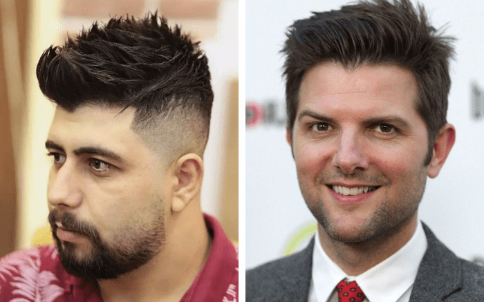 Kiểu tóc vuốt dựng hiện đại, giúp khuôn mặt tròn trông thon gọn hơn