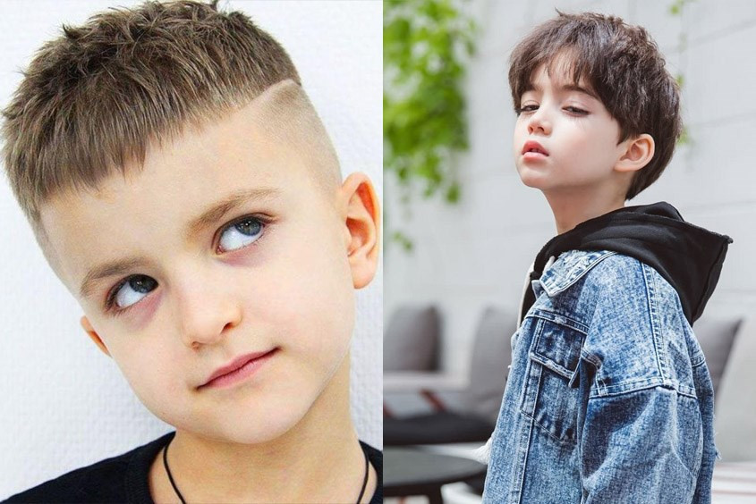 Kiểu tóc xoăn nhẹ hoặc undercut cho bé trai 1 tuổi mặt tròn, tôn lên nét đáng yêu