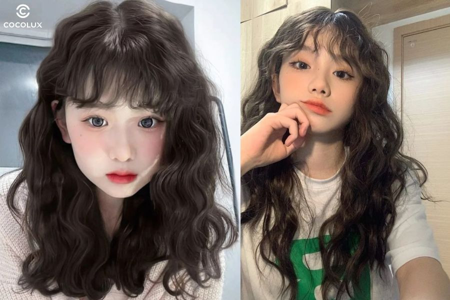 Mái ngố uốn xoăn xù giúp gương mặt thêm nổi bật và phong cách