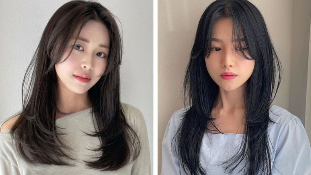 Mái tóc duỗi dài kết hợp mái bay mềm mại, ôm trọn gương mặt.