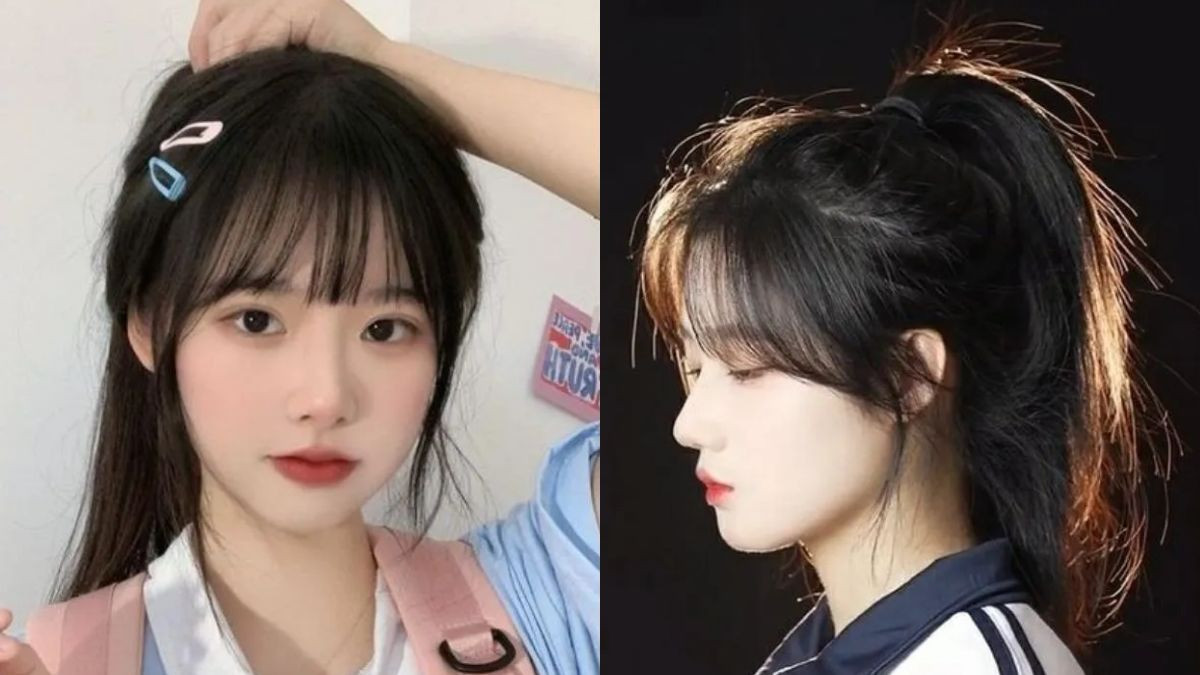 Mái tóc ngắn buộc cao kết hợp mái thưa trẻ trung