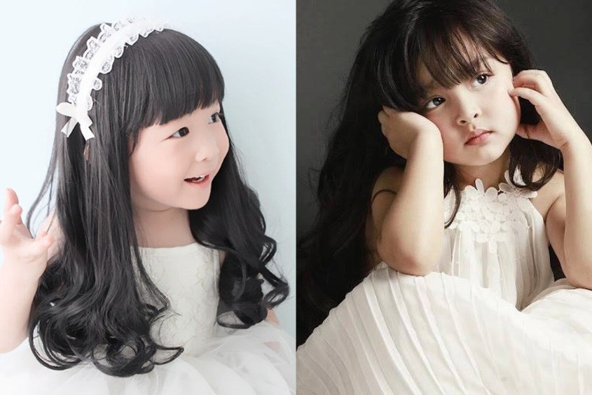 Mẫu tóc ngố uốn nhẹ phần đuôi phù hợp cho bé gái 7 tuổi