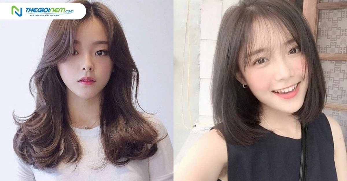 Người mẫu với kiểu tóc bob ngắn uốn cụp và mái dài, gương mặt dài trở nên cân đối, gợi ý kiểu tóc phù hợp với khuôn mặt dài