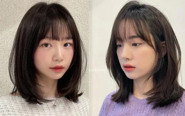 Người phụ nữ với kiểu tóc bob và mái curtain, phong cách hiện đại, thanh lịch