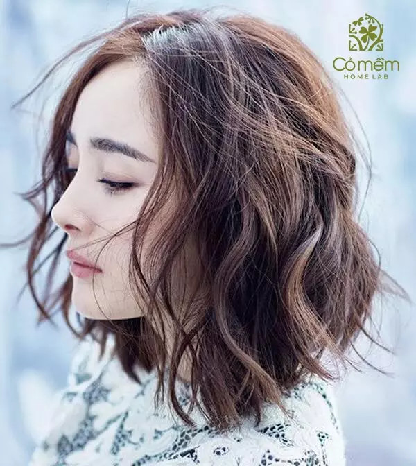 Nữ giới tóc ngắn uốn nhẹ nhàng được đánh rối tự nhiên, tạo vẻ ngoài cuốn hút và độc đáo