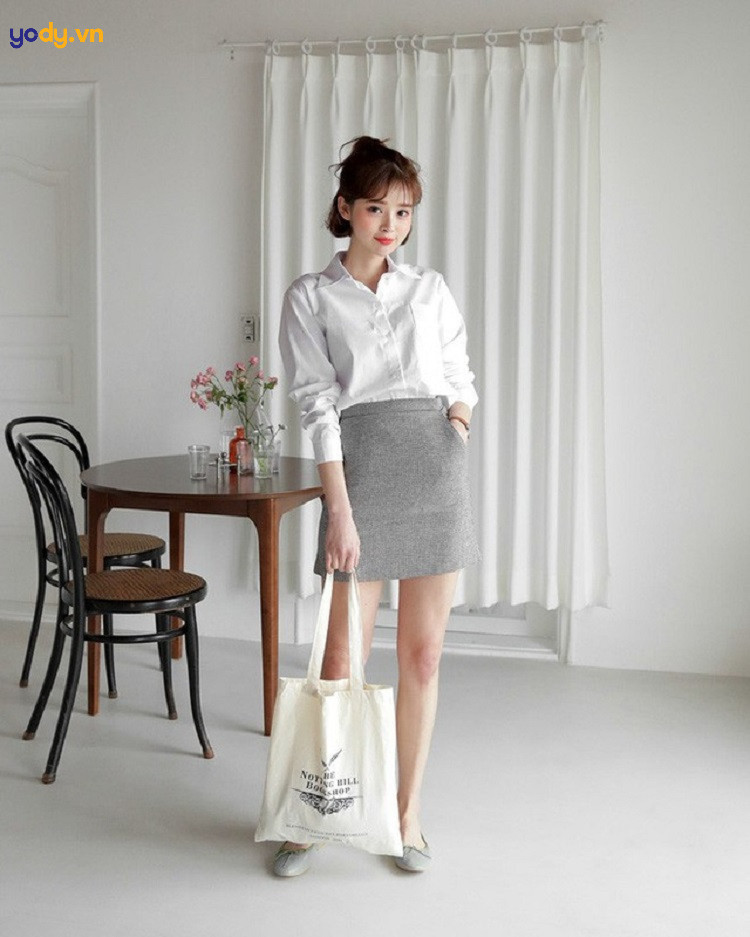 Phối áo sơ mi với chân váy xinh đẹp đi tiệc