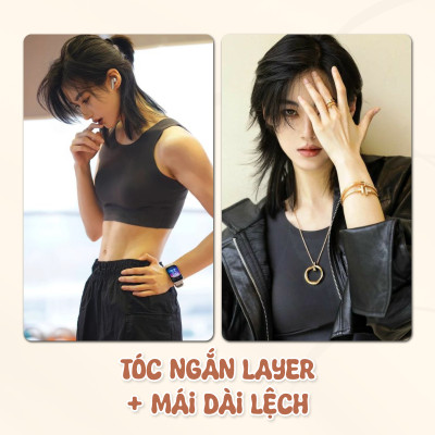 Phong cách tóc ngắn layer với mái dài lệch cá tính, phù hợp cho giới trẻ