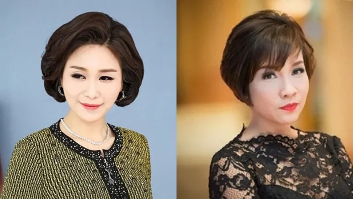 Phụ nữ trung niên với kiểu tóc bob uốn cụp phong cách Hàn Quốc thanh lịch, trẻ trung