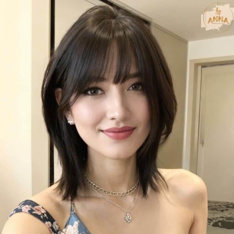 Phụ nữ với kiểu tóc ngắn layer uốn cụp nhẹ nhàng, mang lại vẻ trẻ trung và thanh lịch