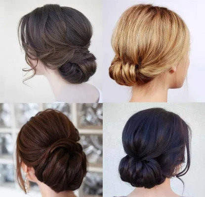 Quý cô thanh lịch với kiểu tóc búi cao, thể hiện phong cách tóc ngắn trung niên Hàn Quốc