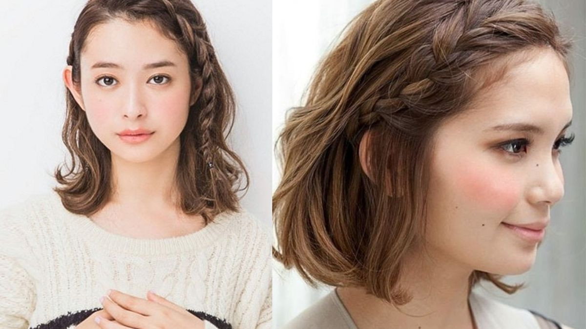 Tết tóc ngắn hai bên với mái